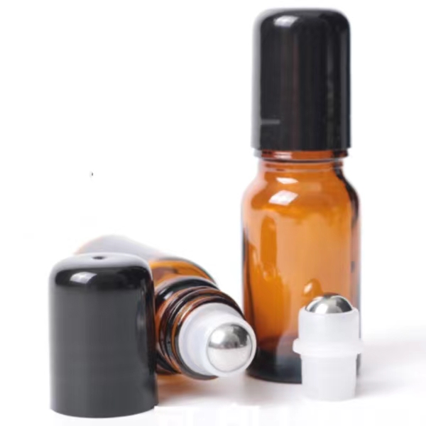 Amber Roll-on Glass Roller Bottles with Roller Balls and Black Caps2