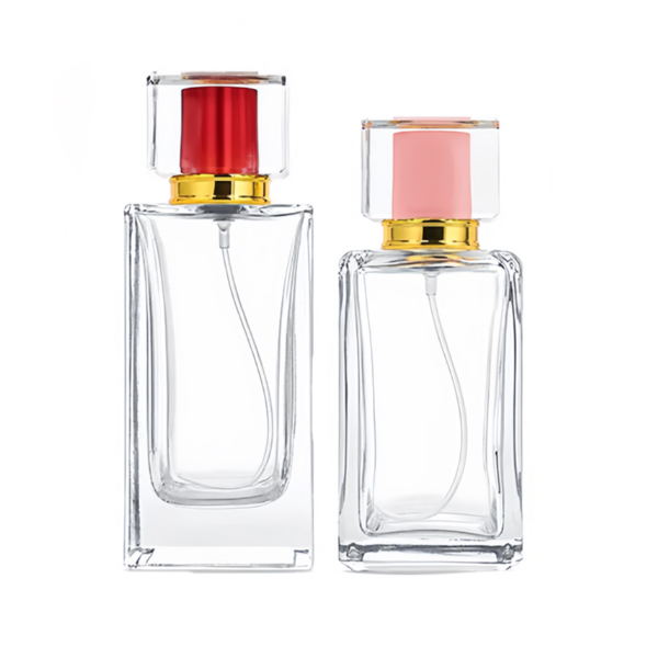 Botol Parfum Semprot Clear Flat Square dengan Penutup Berwarna 2