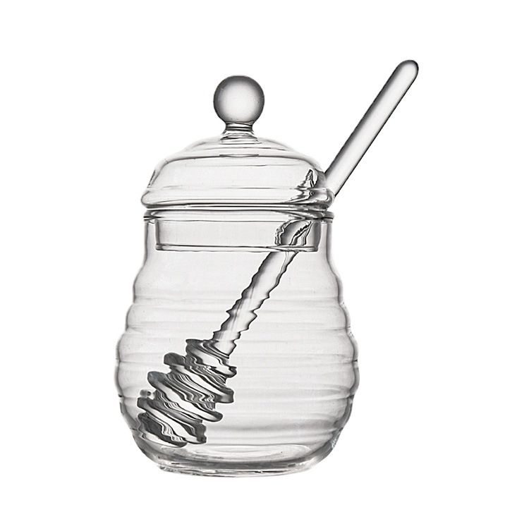 Barattolo per miele in vetro trasparente per uso domestico con coperchio (1)