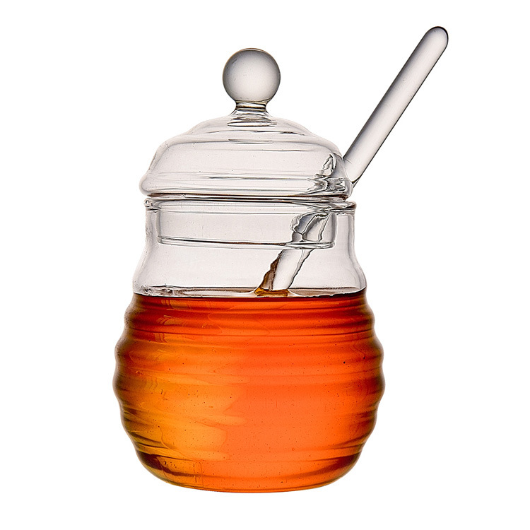 Tarro de miel de vidrio transparente para el hogar con tapa (3)
