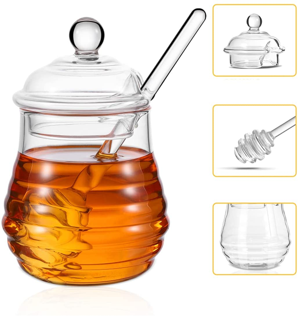 Pot de mel de vidre transparent domèstic amb tapa (4)