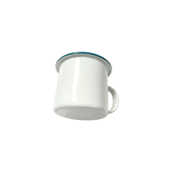 300ml Mini Enamel Coffee Cups With Teal Roll Rim (1)