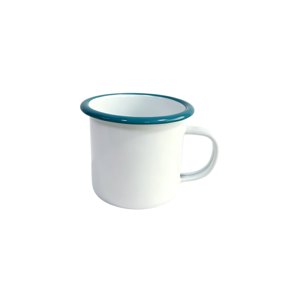 300ml Mini Enamel Coffee Cups With Teal Roll Rim (3)