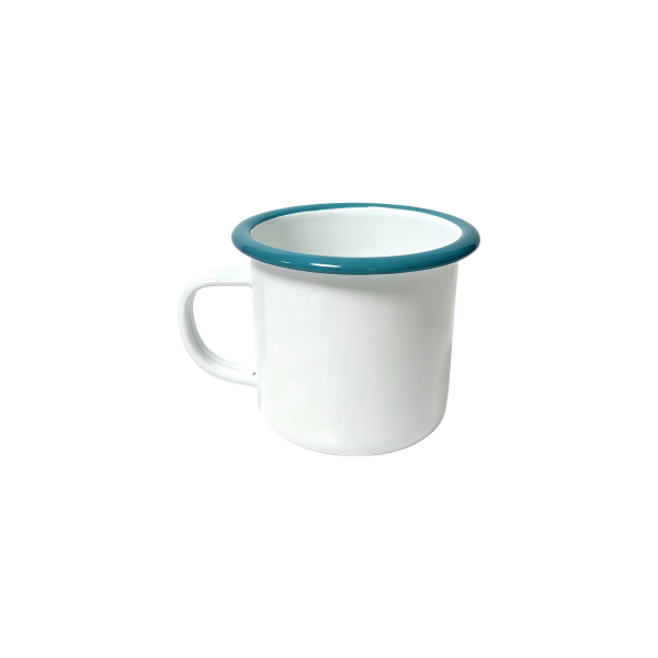 300ml Mini Enamel Coffee Cups With Teal Roll Rim (4)