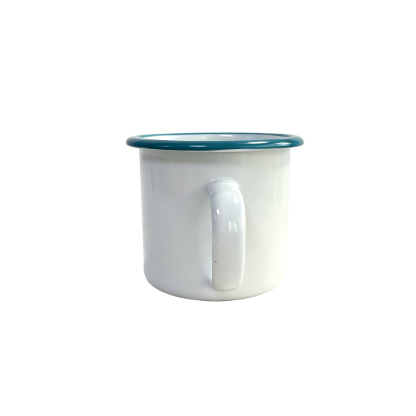 300ml Mini Enamel Coffee Cups With Teal Roll Rim (5)