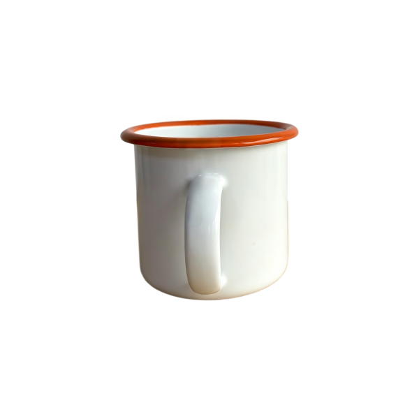 300ml Solid White Enamel Mug With Orange Rim (1)