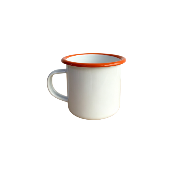 300ml Solid White Enamel Mug With Orange Rim (2)