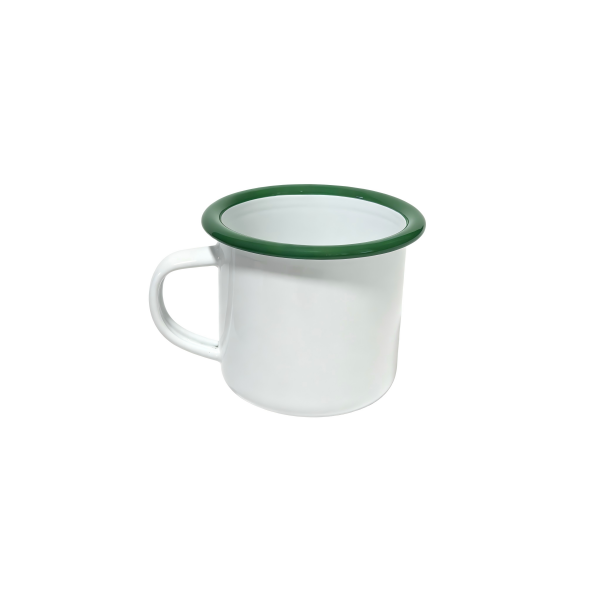 300ml White Enamel Mug With Green Rolled Rim (3)