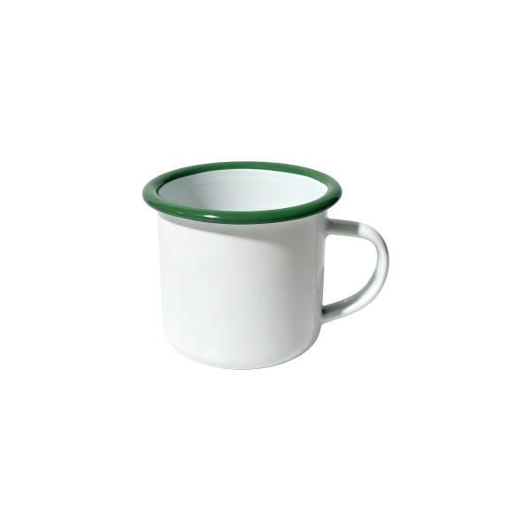300ml White Enamel Mug With Green Rolled Rim (4)
