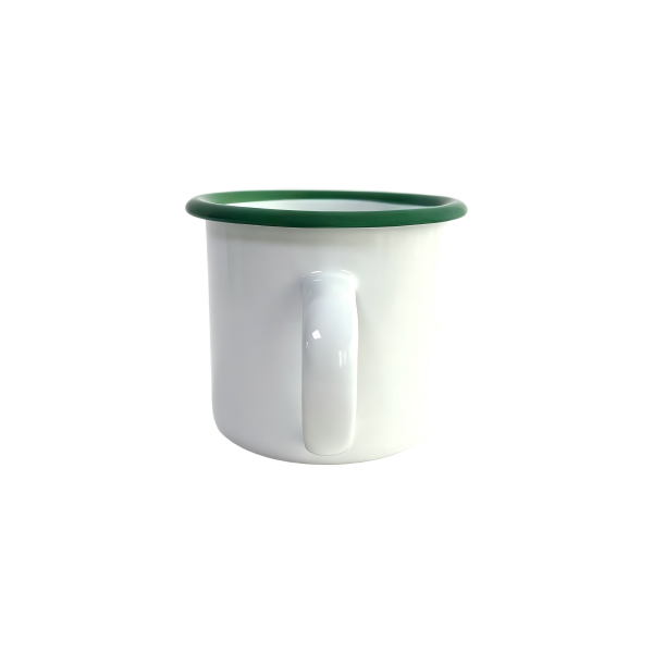 300ml White Enamel Mug With Green Rolled Rim (6)