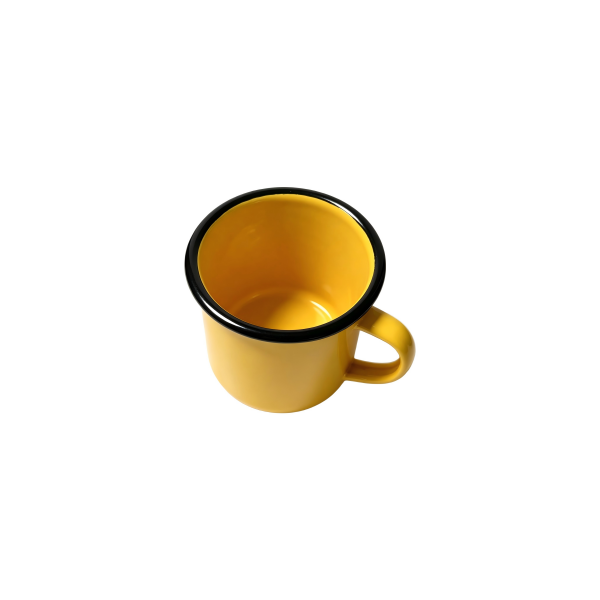 310ml Bright Yellow Enamel Camping Mug With Black Rim (1)