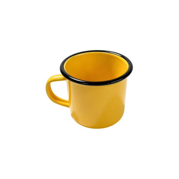 310ml Bright Yellow Enamel Camping Mug With Black Rim (2)