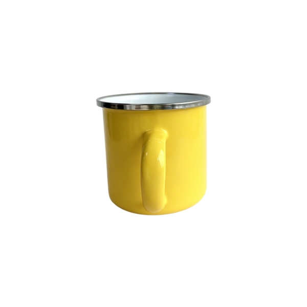 310ml Bright Yellow Enamel Mug With Silver Rim (1)