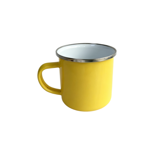 310ml Bright Yellow Enamel Mug With Silver Rim (2)