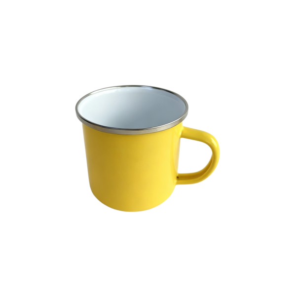 310ml Bright Yellow Enamel Mug With Silver Rim (4)