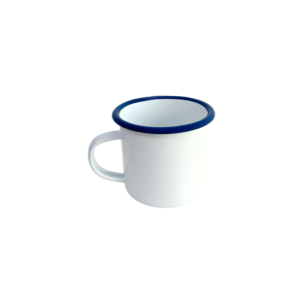 310ml Plain Enamel Mug With Deep Blue Rolled Rim (2)