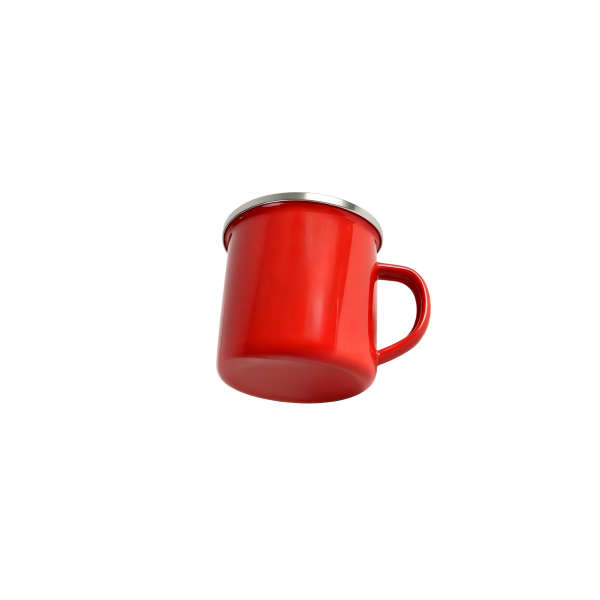 320ml Bright Red Enamel Mug With Silver Metal Rim (1)