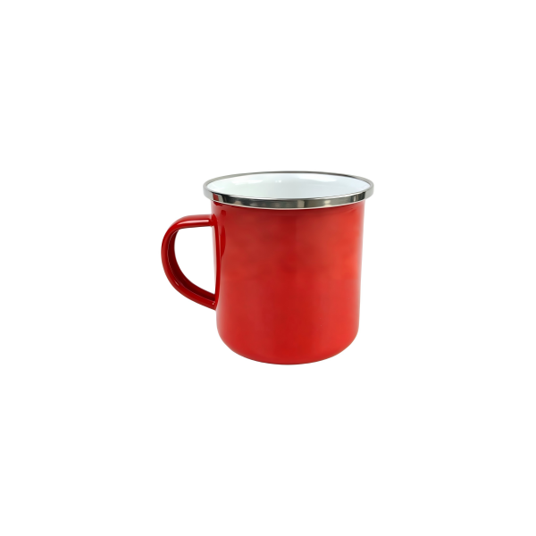 320ml Bright Red Enamel Mug With Silver Metal Rim (2)