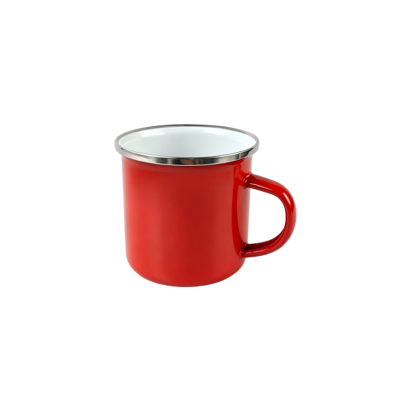 320ml Bright Red Enamel Mug With Silver Metal Rim (4)