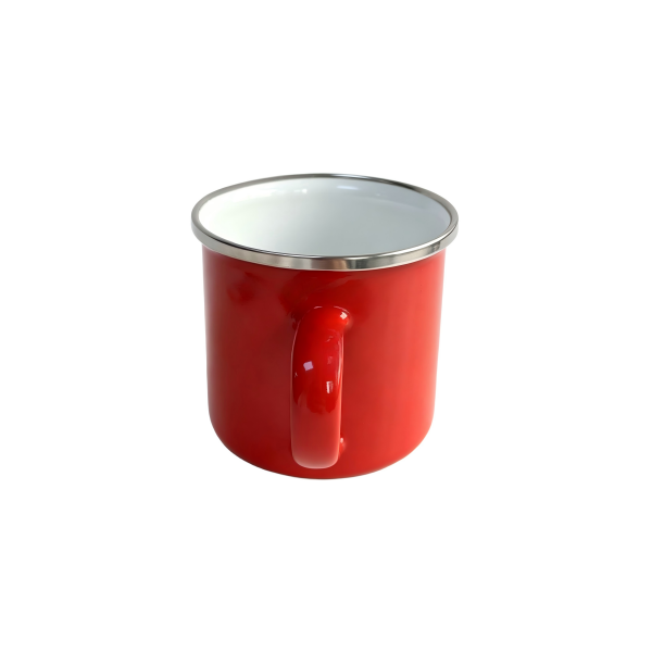 320ml Bright Red Enamel Mug With Silver Metal Rim (6)