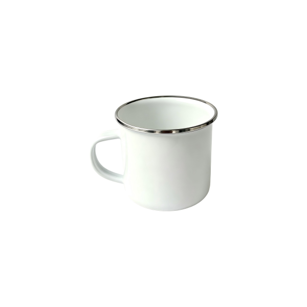 320ml White Enamel Mug With Silver Metal Rim (1)