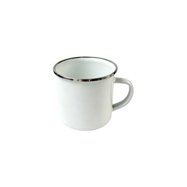 320ml White Enamel Mug With Silver Metal Rim (2)