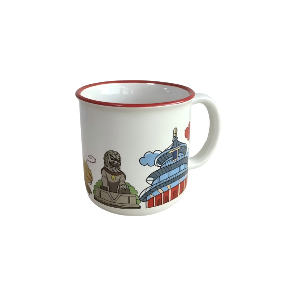 350ml Beijing City Illustration Red Rim Enamel Look Ceramic Mug (3)