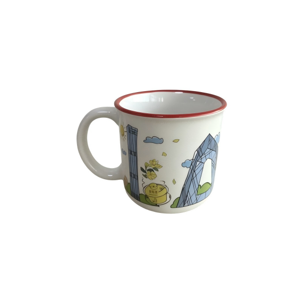 350ml Beijing City Illustration Red Rim Enamel Look Ceramic Mug (5)