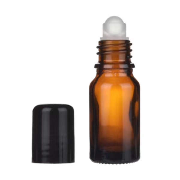 Amber Roll-on Glass Roller Bottles with Roller Balls and Black Caps3