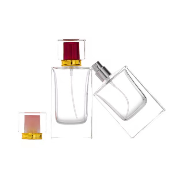 Clear Flat Square Spray Perfume Bottle with Colored Cover3
