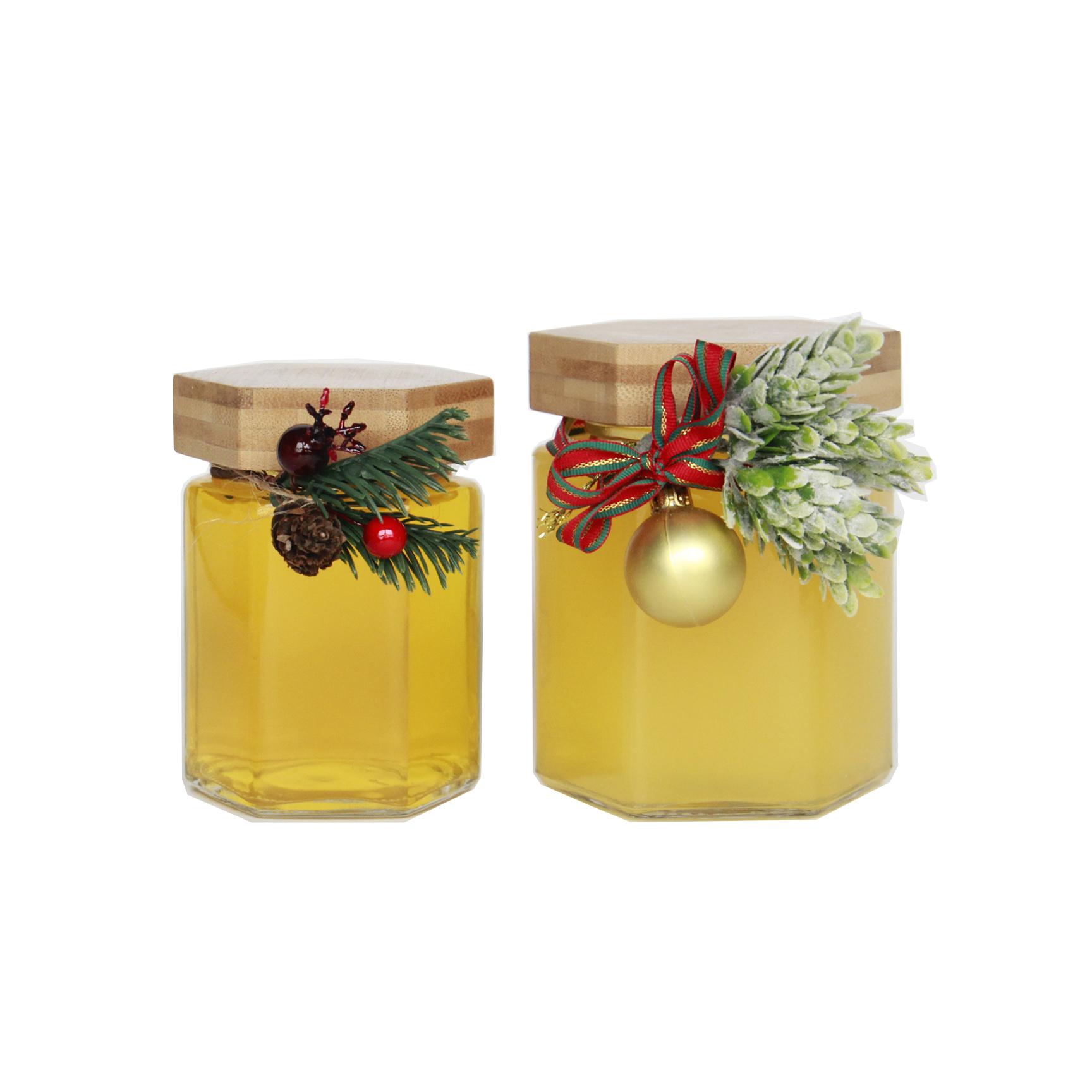 Hexagonal Clear Honey Glass Jar with bamboo lid1