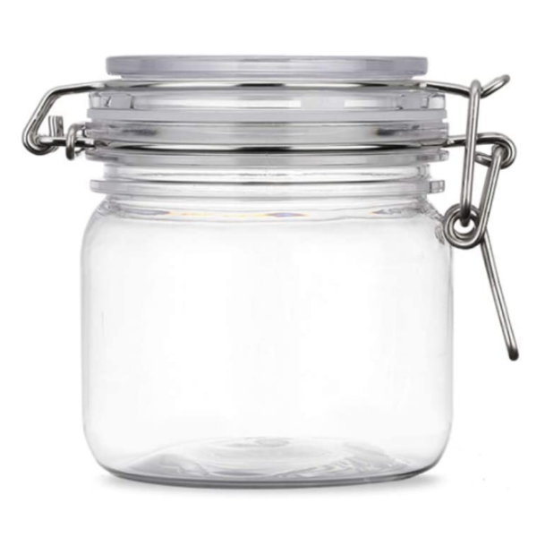 Round sealed glass jar with leak proof rubber and hinged lid1