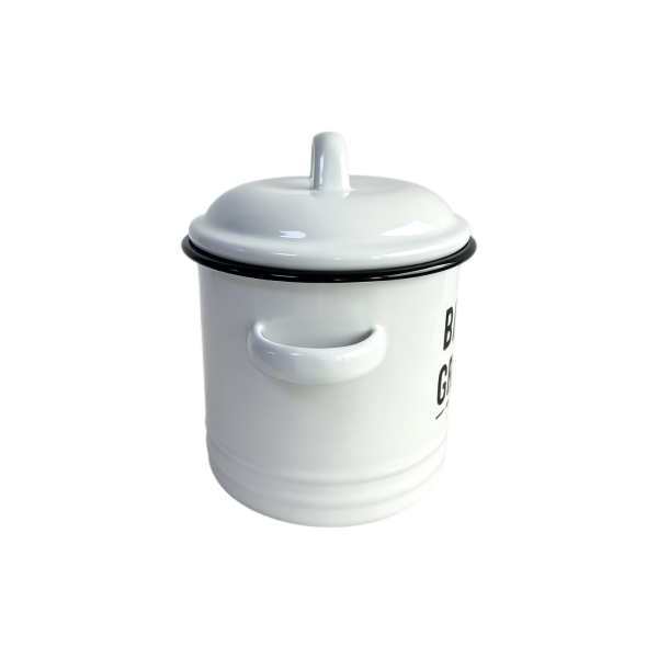 Vintage Enamel Bacon Grease Storage Pot with Lid & Dual Side Handles, 1.2L Kitchen Lard Can (1)