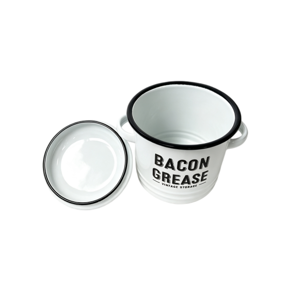 Vintage Enamel Bacon Grease Storage Pot with Lid & Dual Side Handles, 1.2L Kitchen Lard Can (6)
